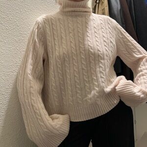 Cozy Cream Cable Knit Turtleneck Sweater from Jenni Kayne